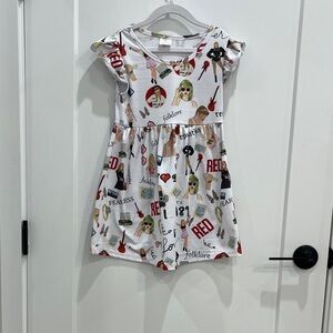 Kids White Taylor Swift  Dress with Red and Black Print